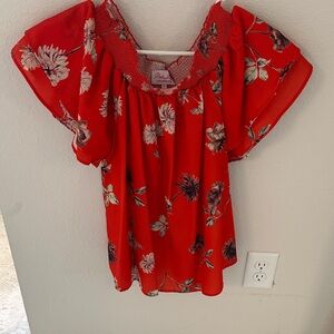 Pink Lily Red Floral Off-Shoulder Blouse